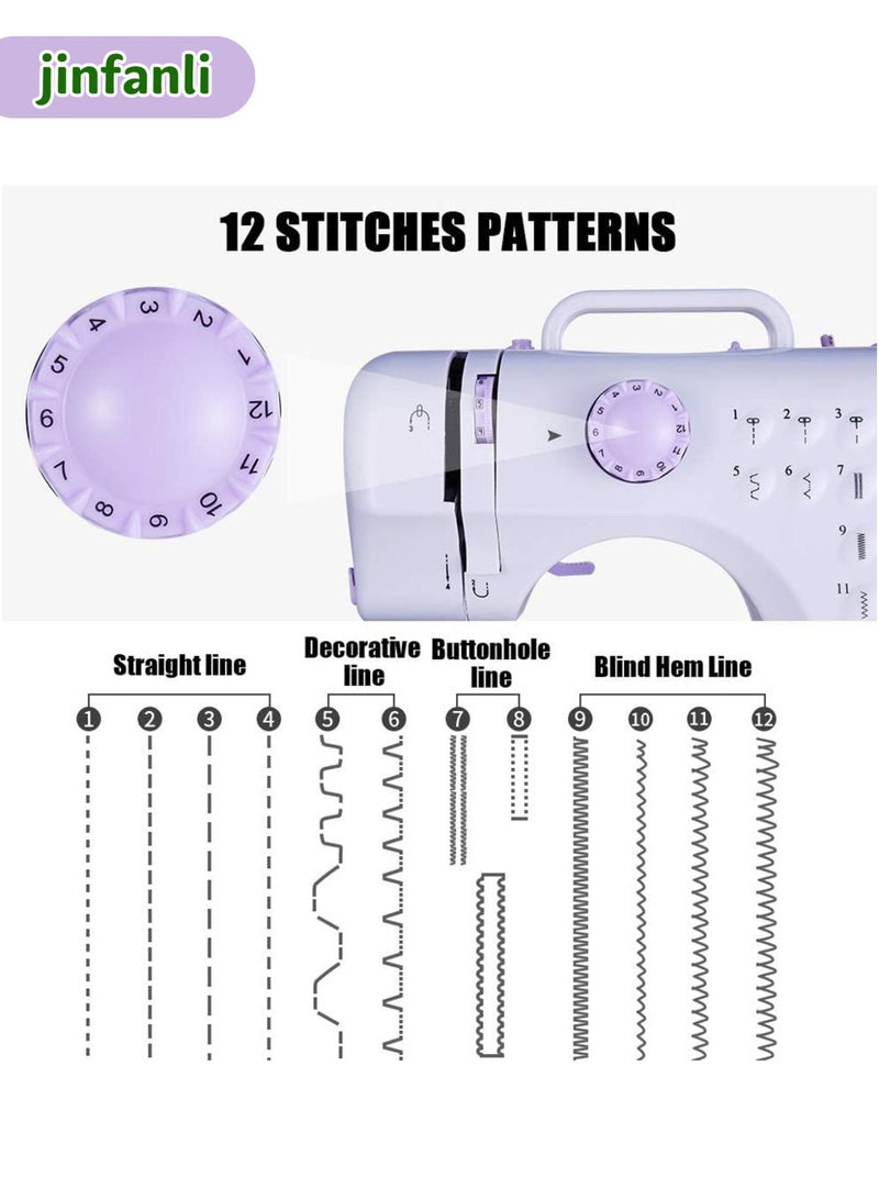 جين فان ل أنا ماكينة خياطة 12 إبرة مع دواسة قدم محمولة ودرج تخزين، خياطة عكسية بسرعتين، تحكم بالقدم، ضوء عمل، 100 فولت - 240 فولت، مناسبة للمبتدئين وهواة الخياطة، أبيض/أرجواني - Image 4