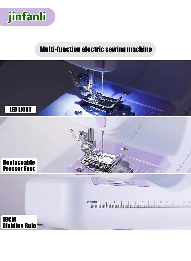جين فان ل أنا ماكينة خياطة 12 إبرة مع دواسة قدم محمولة ودرج تخزين، خياطة عكسية بسرعتين، تحكم بالقدم، ضوء عمل، 100 فولت - 240 فولت، مناسبة للمبتدئين وهواة الخياطة، أبيض/أرجواني - Image 5
