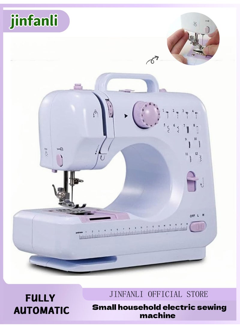 جين فان ل أنا ماكينة خياطة 12 إبرة مع دواسة قدم محمولة ودرج تخزين، خياطة عكسية بسرعتين، تحكم بالقدم، ضوء عمل، 100 فولت - 240 فولت، مناسبة للمبتدئين وهواة الخياطة، أبيض/أرجواني - Image 1