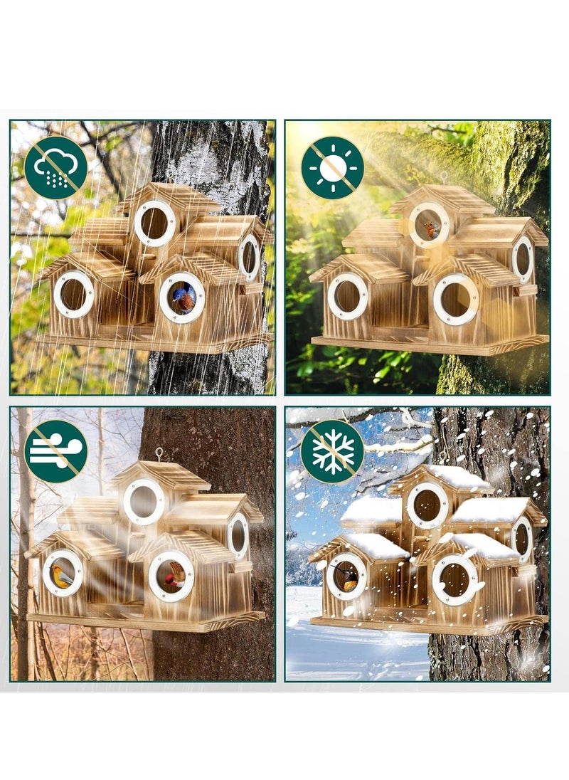 Generic - Bird House,Bird Houses for Outside 5 Hole Wooden Natural Bird House Finch Bluebird Cardinals Handmade Hanging Birdhouse for GardenBackyardCourtyard Brown - Image 1