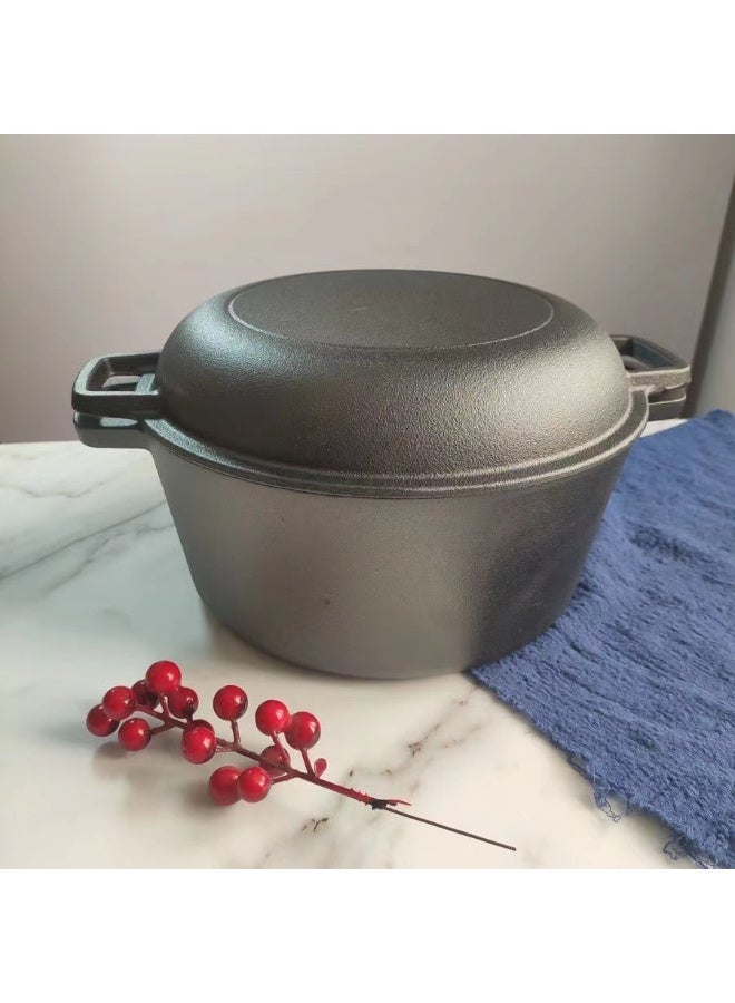 TodyJeyHo Cast iron pot with lid, 2in1 cast iron pot, dutch pot, with handle, 5L pot, 1.2L pot, 26cm, cookware, black - Image 2