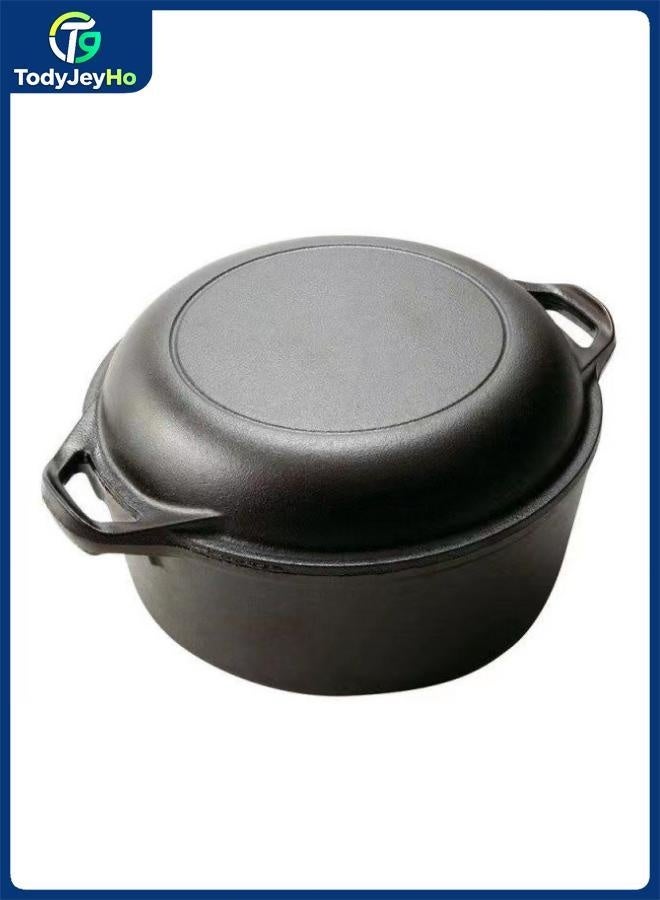 TodyJeyHo Cast iron pot with lid, 2in1 cast iron pot, dutch pot, with handle, 5L pot, 1.2L pot, 26cm, cookware, black - Image 1