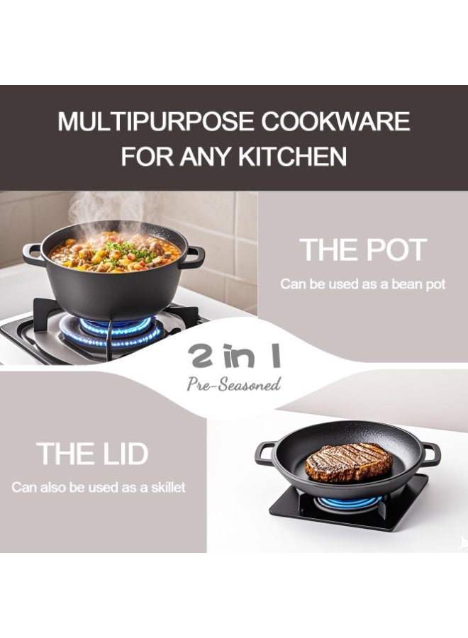 TodyJeyHo Cast iron pot with lid, 2in1 cast iron pot, dutch pot, with handle, 5L pot, 1.2L pot, 26cm, cookware, black - Image 4