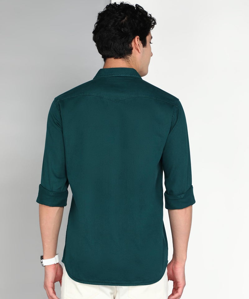 Kuons Avenue Men's Denim Casual Shirt | Double Pocket Shirt for Men (in, Alpha, XL, Regular, Teal Green) - Image 2
