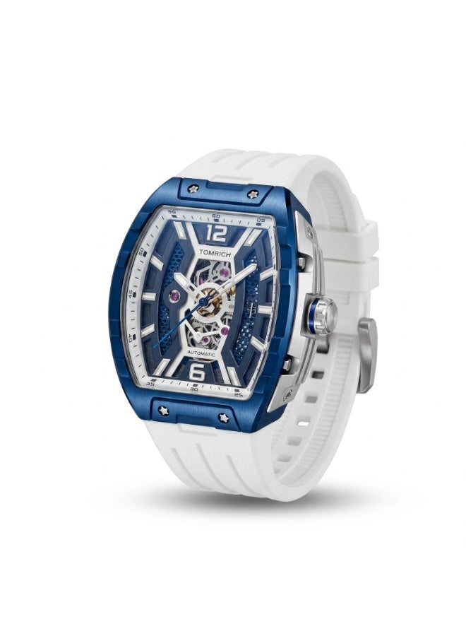 TOMRICH Apex X TR6603 Automatic Skeleton Watch White Silicone Strap Blue Silver Tonneau Dial 5ATM Water Resistant - Image 3