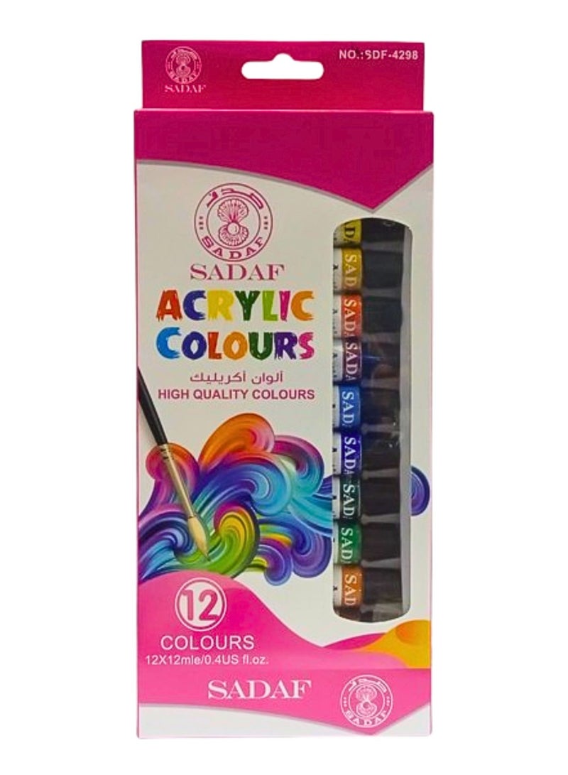 Sadaf Acrylic Colours High Quality Colours 12x12ml  12 Colours Set - Image 1