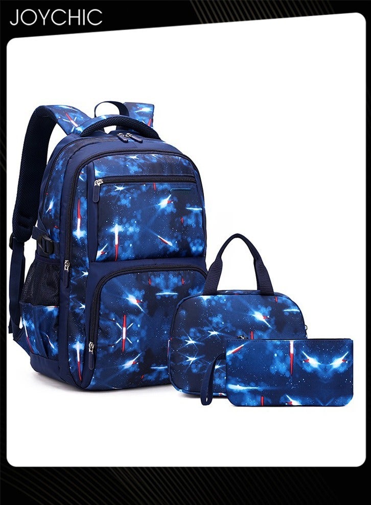 جوي شيك Casual Primary Junior  School Backpacks Durable Lightweight School Bag Breathable Daypack Set Space Starry Sky Knapsack with Lunch Bag - Image 5