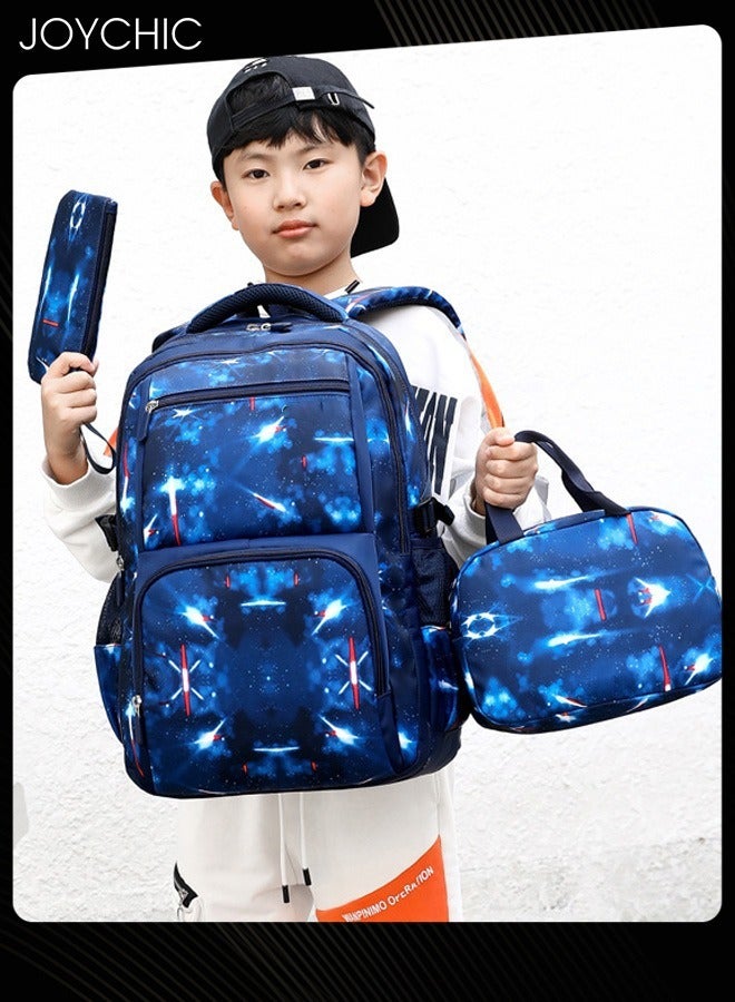 جوي شيك Casual Primary Junior  School Backpacks Durable Lightweight School Bag Breathable Daypack Set Space Starry Sky Knapsack with Lunch Bag - Image 1
