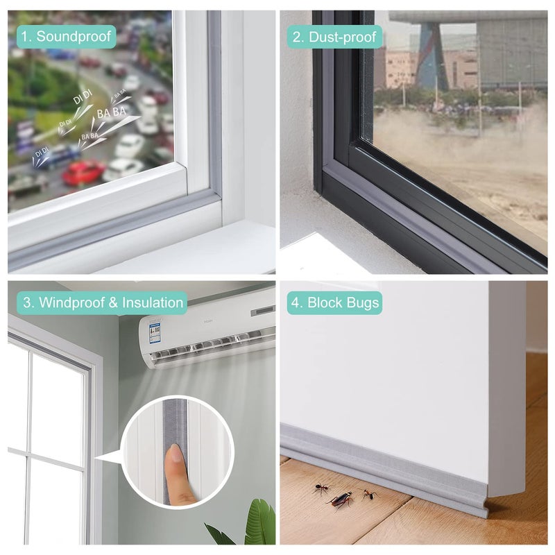 MOPMS Draft Stopper Sweep, Door Weatherproofing Stripping, Window Seal Strip Self-adhisive Soundproof Cuttable Weather Length 6.56Ft - Grey - Image 5