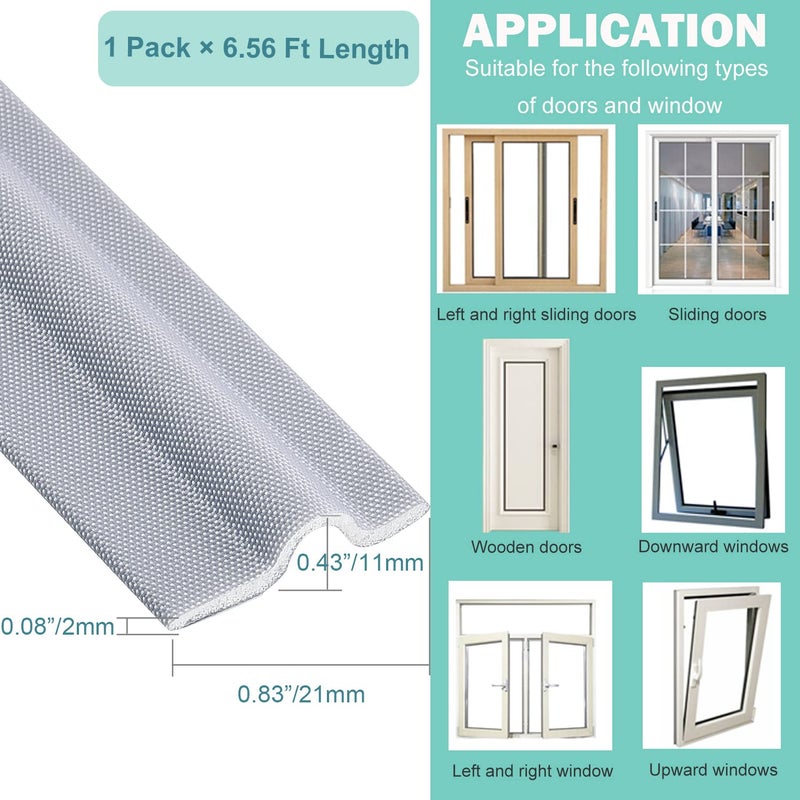 MOPMS Draft Stopper Sweep, Door Weatherproofing Stripping, Window Seal Strip Self-adhisive Soundproof Cuttable Weather Length 6.56Ft - Grey - Image 2