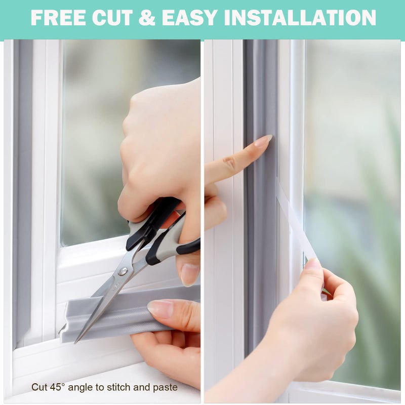 MOPMS Draft Stopper Sweep, Door Weatherproofing Stripping, Window Seal Strip Self-adhisive Soundproof Cuttable Weather Length 6.56Ft - Grey - Image 4