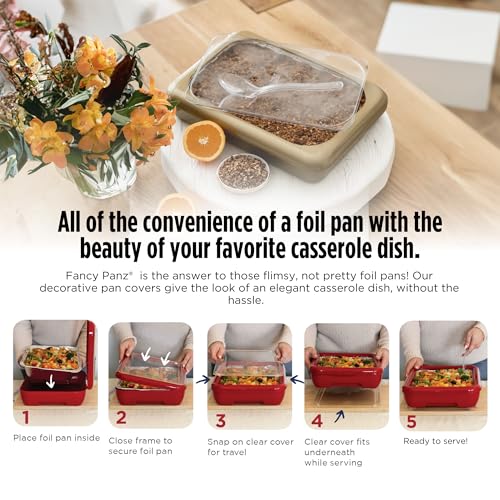 Fancy Panz, Serving Tray for Food, Made in the USA Foil Pan Carrier, Stackable Aluminum Pan Holders, 9x13x2 Travel Casserole Carrier, Denim Blue - Image 2