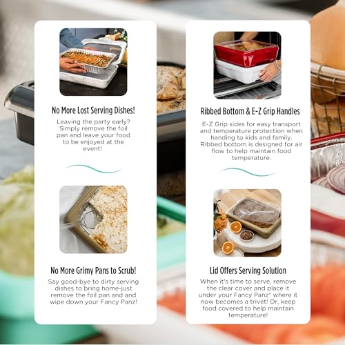 Fancy Panz, Serving Tray for Food, Made in the USA Foil Pan Carrier, Stackable Aluminum Pan Holders, 9x13x2 Travel Casserole Carrier, Denim Blue - Image 5