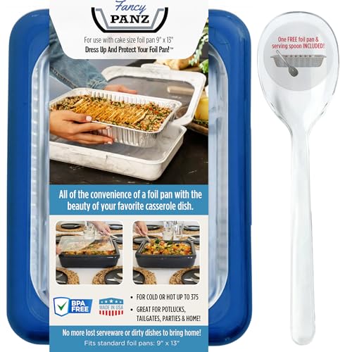 Fancy Panz, Serving Tray for Food, Made in the USA Foil Pan Carrier, Stackable Aluminum Pan Holders, 9x13x2 Travel Casserole Carrier, Denim Blue - Image 1