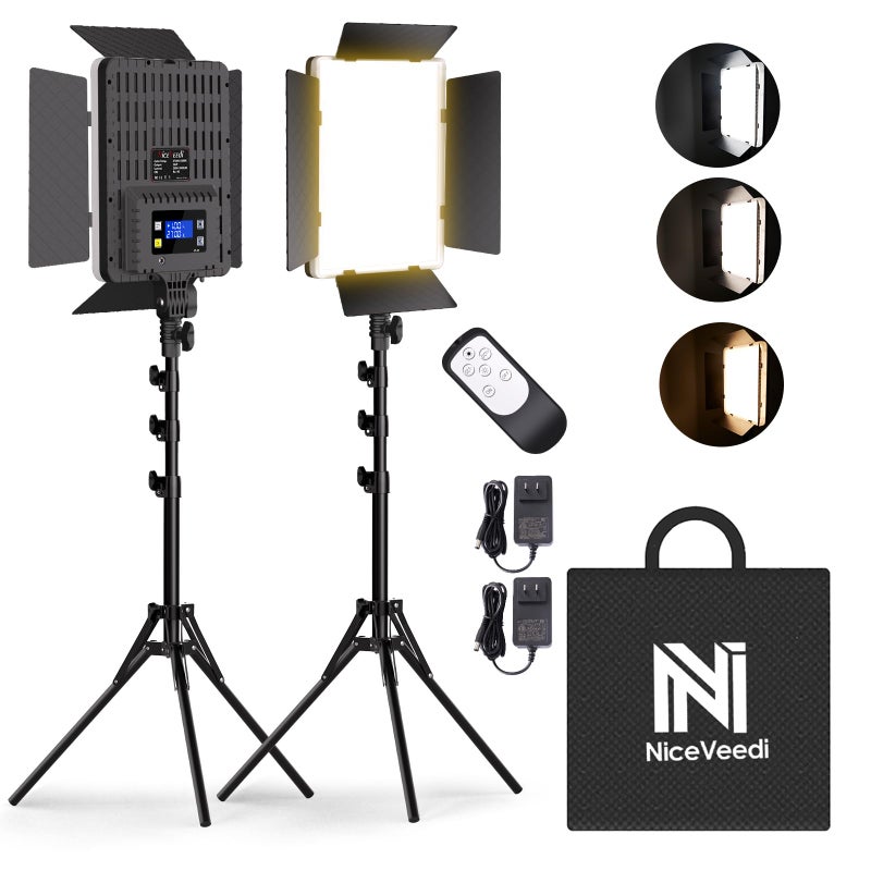 NiceVeedi 2-Pack Photography Lighting Kit, 36W Bi-Color Studio Lights 2700-6500K CRI 95+, Dimmable LED Video Light Kit with Remote Control & 72â€ Tripod Stand, Lighting for Video Recording/Photography - Image 1