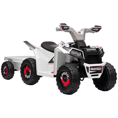 Aosom Kids ATV Quad Car with Back Trailer 6V Electric Ride On Car with Forward Backward Function WearResistant Wheels Ride on Toy for Toddlers Ages 1836 Months White - Image 1
