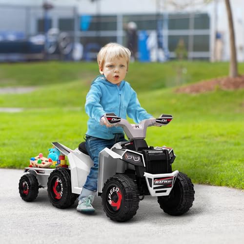 Aosom Kids ATV Quad Car with Back Trailer 6V Electric Ride On Car with Forward Backward Function WearResistant Wheels Ride on Toy for Toddlers Ages 1836 Months White - Image 5