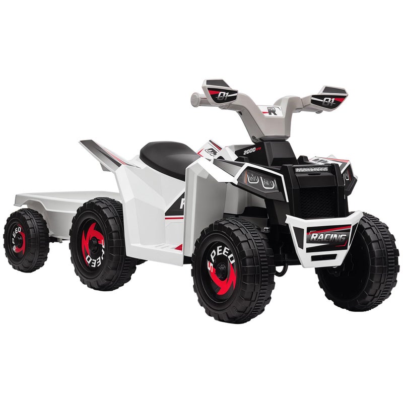 Aosom Kids ATV Quad Car with Back Trailer 6V Electric Ride On Car with Forward Backward Function WearResistant Wheels Ride on Toy for Toddlers Ages 1836 Months White - Image 3