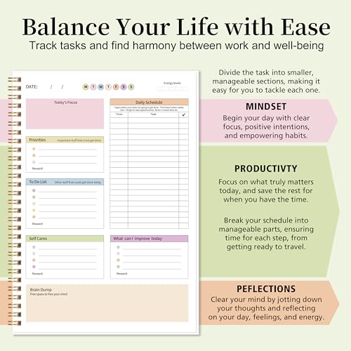 Kamoy ADHD Daily Planner with Hard Cover & Colorful Sheets Inside,Productivity Planner Task Management Organizer for Neurodivergent Adults Focused for Men & Women, 7" x 10" - Image 2