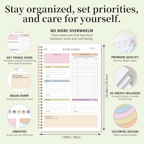 Kamoy ADHD Daily Planner with Hard Cover & Colorful Sheets Inside,Productivity Planner Task Management Organizer for Neurodivergent Adults Focused for Men & Women, 7" x 10" - Image 3