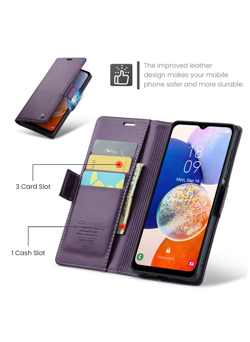 Phone Case for Samsung Galaxy A14 4G / 5G Anti-scratch Leather Kickstand Card Slot Money Pocket Purple - Image 2