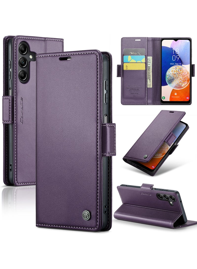 Phone Case for Samsung Galaxy A14 4G / 5G Anti-scratch Leather Kickstand Card Slot Money Pocket Purple - Image 1