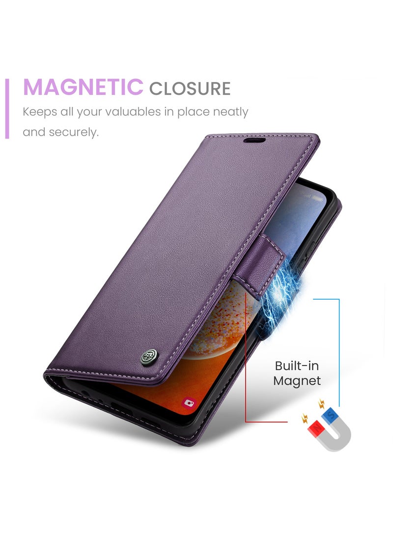 Phone Case for Samsung Galaxy A14 4G / 5G Anti-scratch Leather Kickstand Card Slot Money Pocket Purple - Image 3