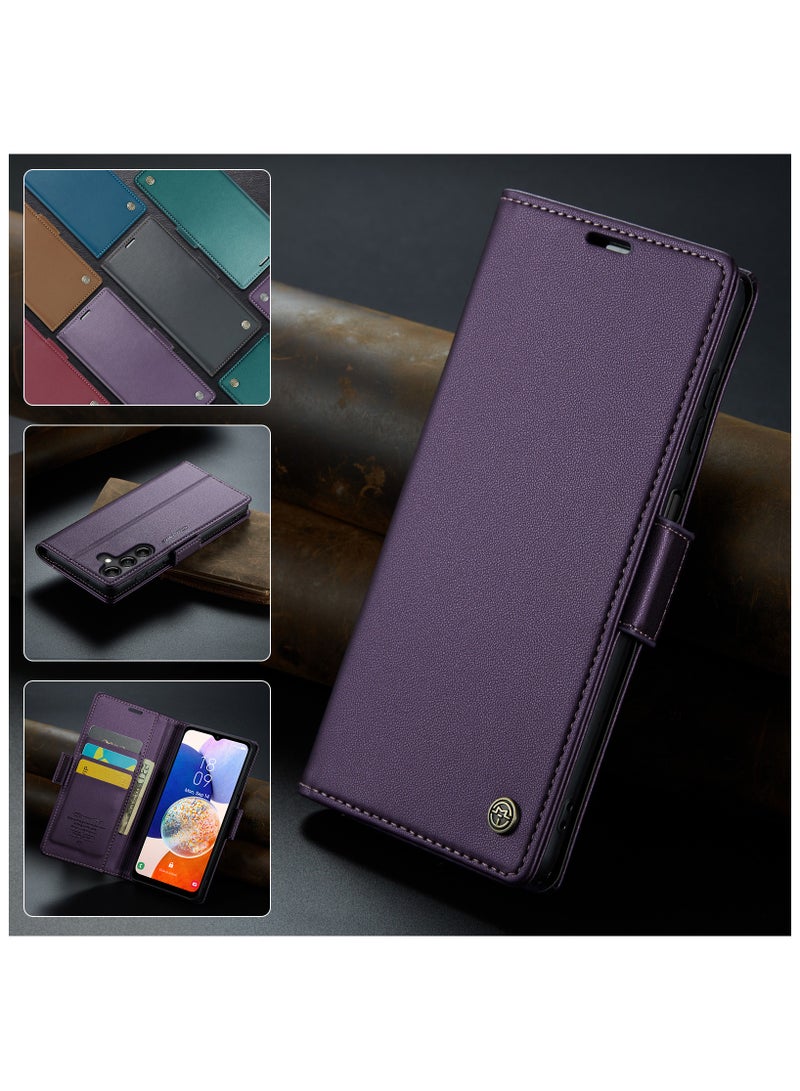 Phone Case for Samsung Galaxy A14 4G / 5G Anti-scratch Leather Kickstand Card Slot Money Pocket Purple - Image 4
