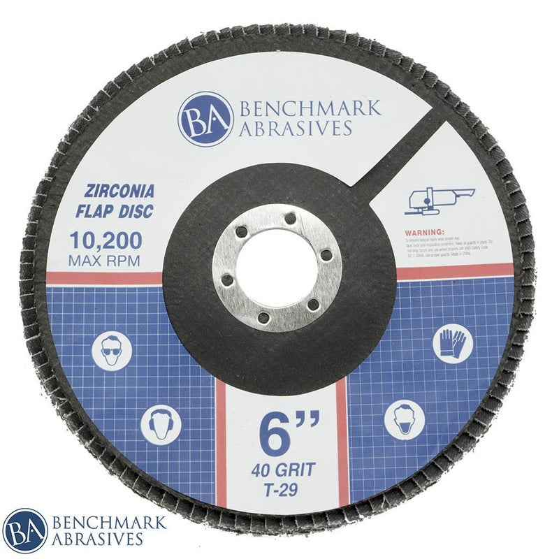 Benchmark Abrasives 6" x 7/8" Premium High Density Jumbo Zirconia Type 29 Flap Discs for Angle Grinder, 6 Inch Sanding Discs, Finishing, Deburring, Rust Removal - (10 Pack) 40 Grit - Image 3