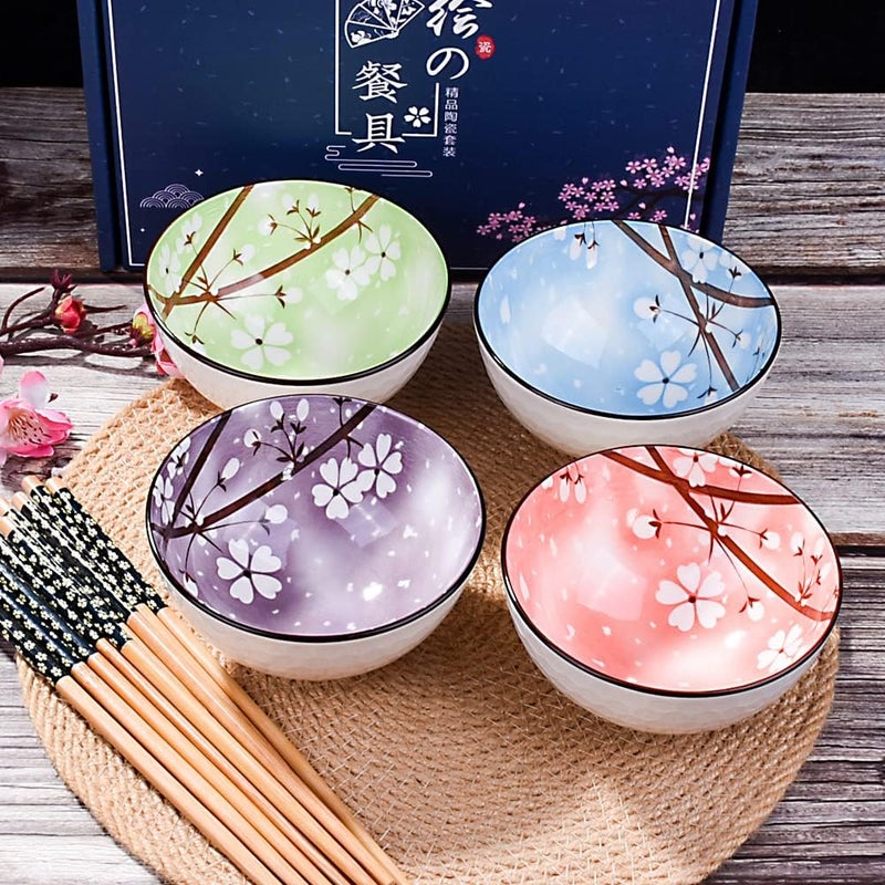 Cerficer Ceramic Rice Bowls and Chopsticks Sushi Bowl Set of 4 for Rice Soups Cereals - Image 5