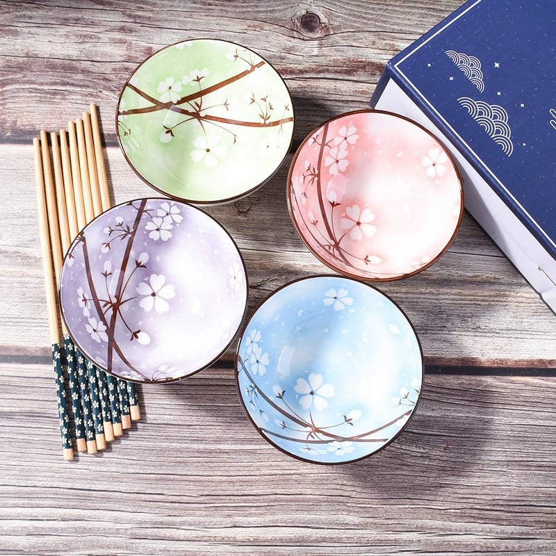 Cerficer Ceramic Rice Bowls and Chopsticks Sushi Bowl Set of 4 for Rice Soups Cereals - Image 4
