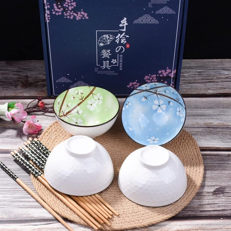 Cerficer Ceramic Rice Bowls and Chopsticks Sushi Bowl Set of 4 for Rice Soups Cereals - Image 3
