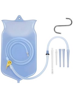2L Reusable Silicone Enema Bag Kit with 1.5m Long Hose 5 Replaceable Tips and Controlled Water Flow for Colon Detox Cleanse Douche for Women and Men