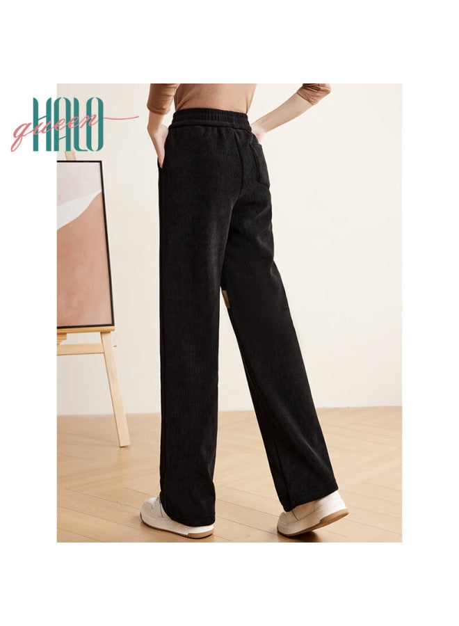 HALOQUEEN Halo Queen Fleece-lined Casual Pants For Women Elastic Waist Fashion Patch Trendy Warm Straight-leg Trousers New Arrival - Image 4