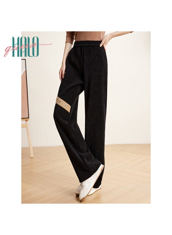 HALOQUEEN Halo Queen Fleece-lined Casual Pants For Women Elastic Waist Fashion Patch Trendy Warm Straight-leg Trousers New Arrival - Image 5