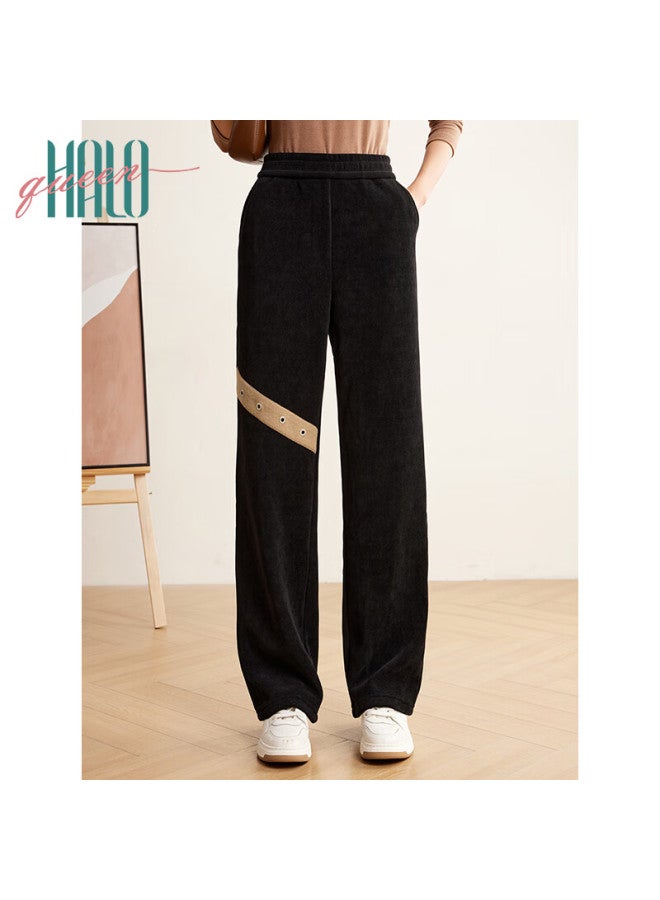 HALOQUEEN Halo Queen Fleece-lined Casual Pants For Women Elastic Waist Fashion Patch Trendy Warm Straight-leg Trousers New Arrival - Image 2