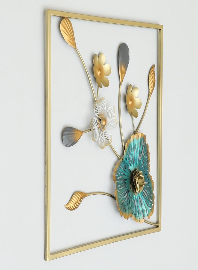 vedas Multicolor Metal Square Zoya Flower Wall Frame, Wall Decor Mounted Hanging Sculpture Wall Art for Living Room Bedroom, Dining Room, Hallway, Hotel Office Entryway, Home Decor (Size: 18 X 18 Inches) - Image 2