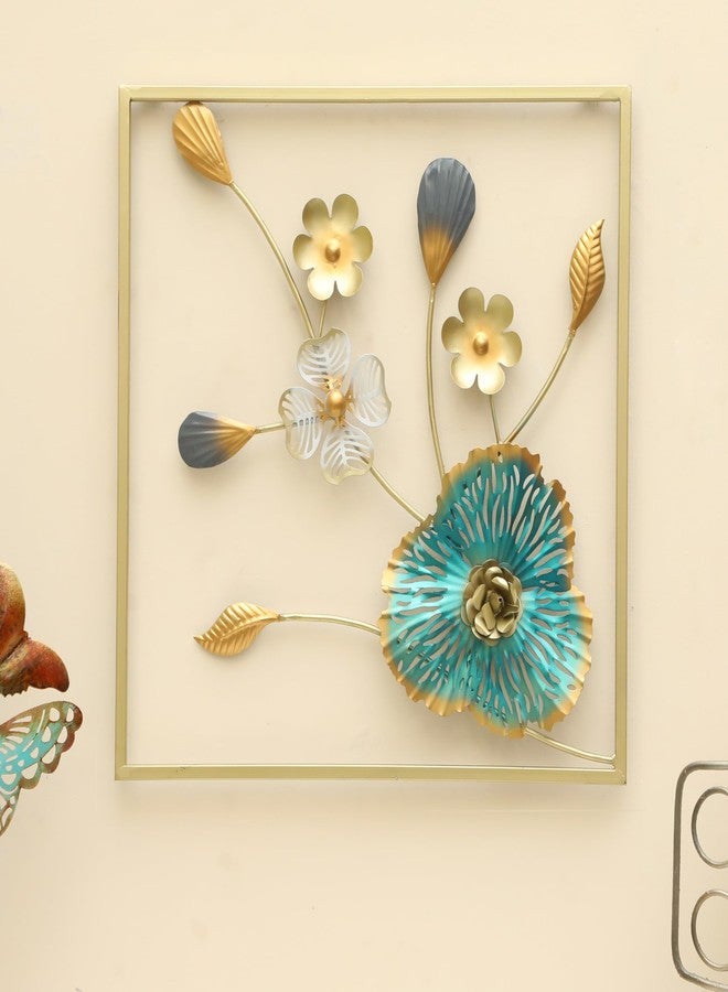 vedas Multicolor Metal Square Zoya Flower Wall Frame, Wall Decor Mounted Hanging Sculpture Wall Art for Living Room Bedroom, Dining Room, Hallway, Hotel Office Entryway, Home Decor (Size: 18 X 18 Inches) - Image 1