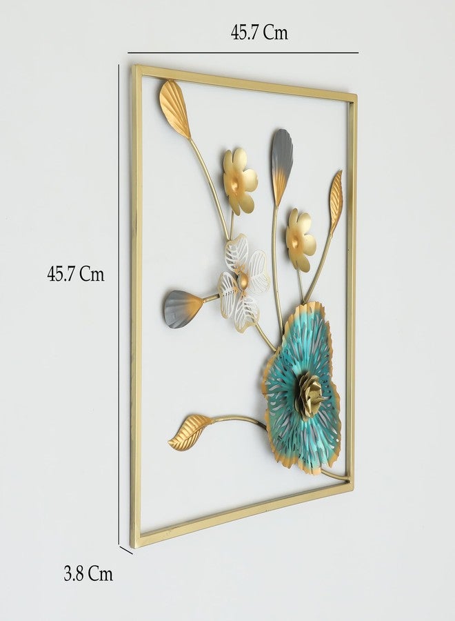 vedas Multicolor Metal Square Zoya Flower Wall Frame, Wall Decor Mounted Hanging Sculpture Wall Art for Living Room Bedroom, Dining Room, Hallway, Hotel Office Entryway, Home Decor (Size: 18 X 18 Inches) - Image 3
