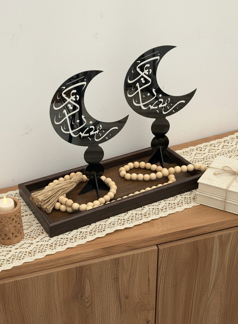 لوحة مجموعة من قطعتين ستاند ديكور من الأكريليك على شكل هلال مزخرف بعبارة رمضان كريم - Image 5