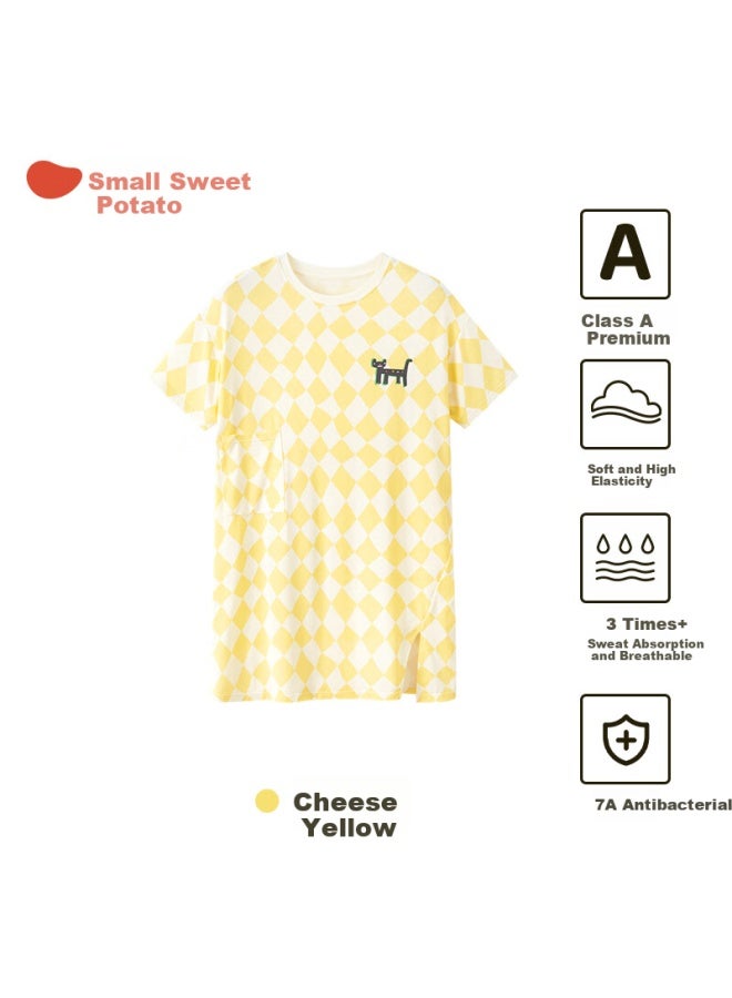 Potatokids Children's Round Neck Breathable Modal Spring And Summer Nightgown Short Sleeve Home Dress Cheese Yellow 150 - Image 3