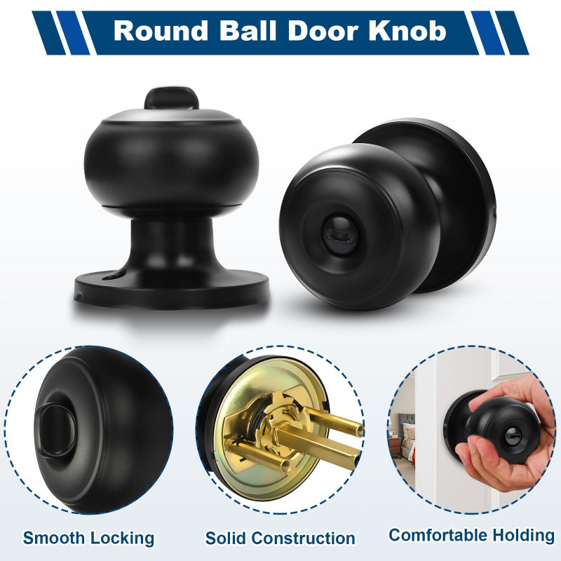 Estmoon 6 Pack Door Knobs, Matte Black Privacy Door Knob with Lock, Keyless Door Handle with Lock for Bedrooms/Bathrooms - Image 3