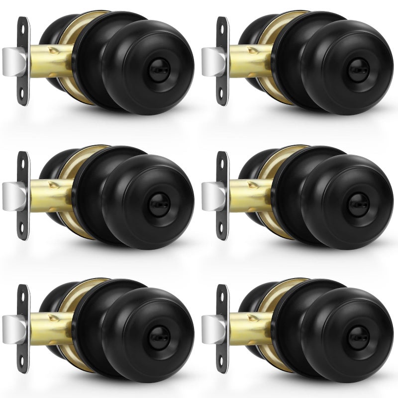Estmoon 6 Pack Door Knobs, Matte Black Privacy Door Knob with Lock, Keyless Door Handle with Lock for Bedrooms/Bathrooms - Image 1