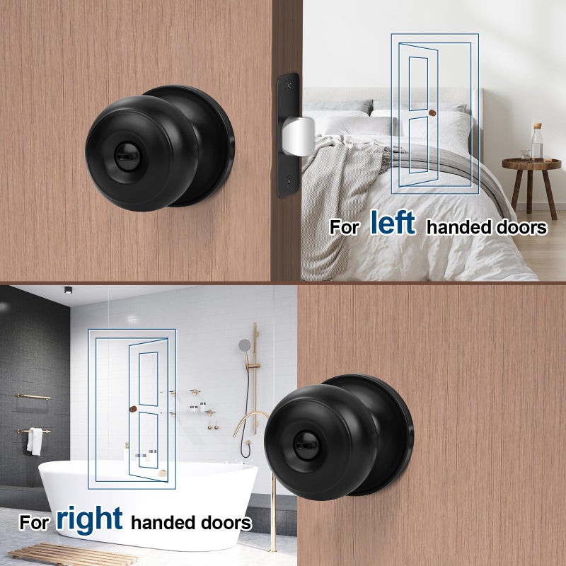Estmoon 6 Pack Door Knobs, Matte Black Privacy Door Knob with Lock, Keyless Door Handle with Lock for Bedrooms/Bathrooms - Image 5