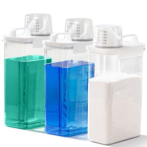 VUNDO [3 Pack] Liquid Laundry Detergent Dispenser For Laundry Room Organization And Storage, 78oz Large Capacity Laundry Soap Containers With 12 Removable Labels, BPA Free & PET Plastic Clear - Image 1