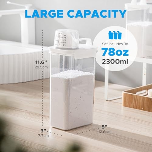 VUNDO [3 Pack] Liquid Laundry Detergent Dispenser For Laundry Room Organization And Storage, 78oz Large Capacity Laundry Soap Containers With 12 Removable Labels, BPA Free & PET Plastic Clear - Image 2