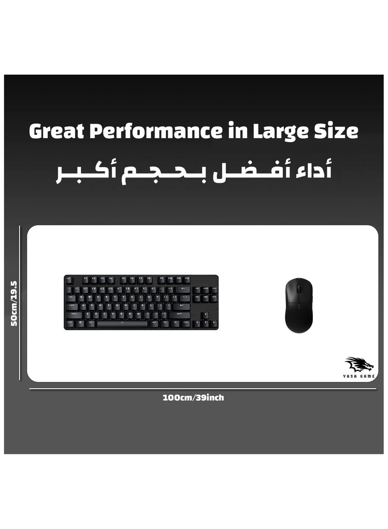 General Extended Large Gaming Mouse Pad 100 X 50 cm XXL Full Desk Art style  Mousepad Non-Slip Rubber Base Big Keyboard Mat with Stitched Edges water resist for Gaming from Yasa ( Full White )  - Image 4