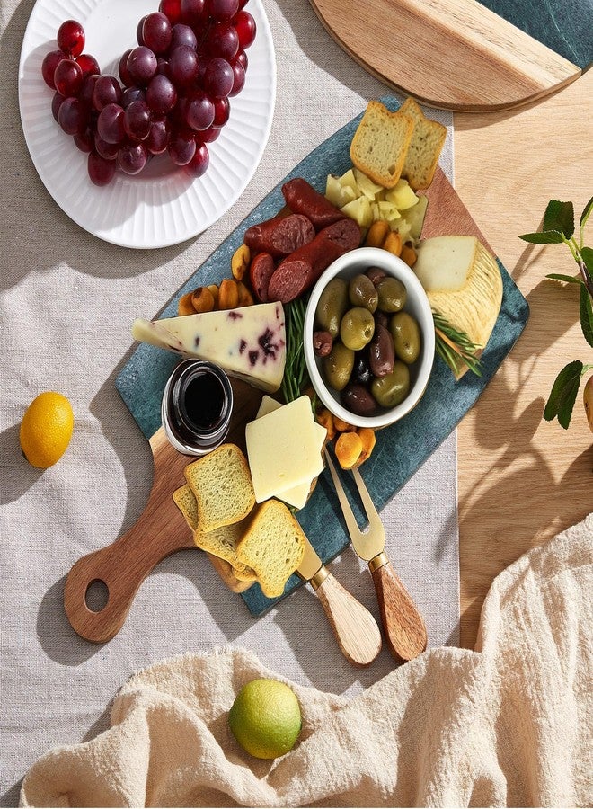 Ziliny Green Marble Cutting Board Marble and Wood Charcuterie Board Gift Set House Warming Gifts New Home with Cheese Knives Acacia Cheese Platter with Handle for Valentine's Day Wedding Party Gift(Square) - Image 3