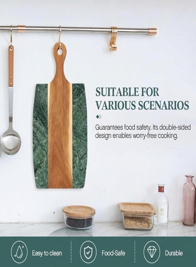 Ziliny Green Marble Cutting Board Marble and Wood Charcuterie Board Gift Set House Warming Gifts New Home with Cheese Knives Acacia Cheese Platter with Handle for Valentine's Day Wedding Party Gift(Square) - Image 4