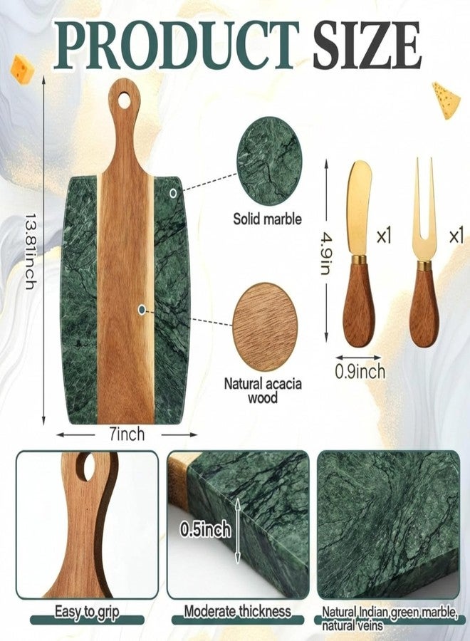 Ziliny Green Marble Cutting Board Marble and Wood Charcuterie Board Gift Set House Warming Gifts New Home with Cheese Knives Acacia Cheese Platter with Handle for Valentine's Day Wedding Party Gift(Square) - Image 2